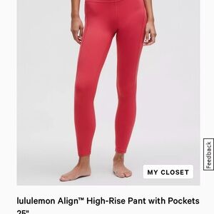 Like-New lululemon Align High Rise 25” Pant w/ Pockets, sz 10